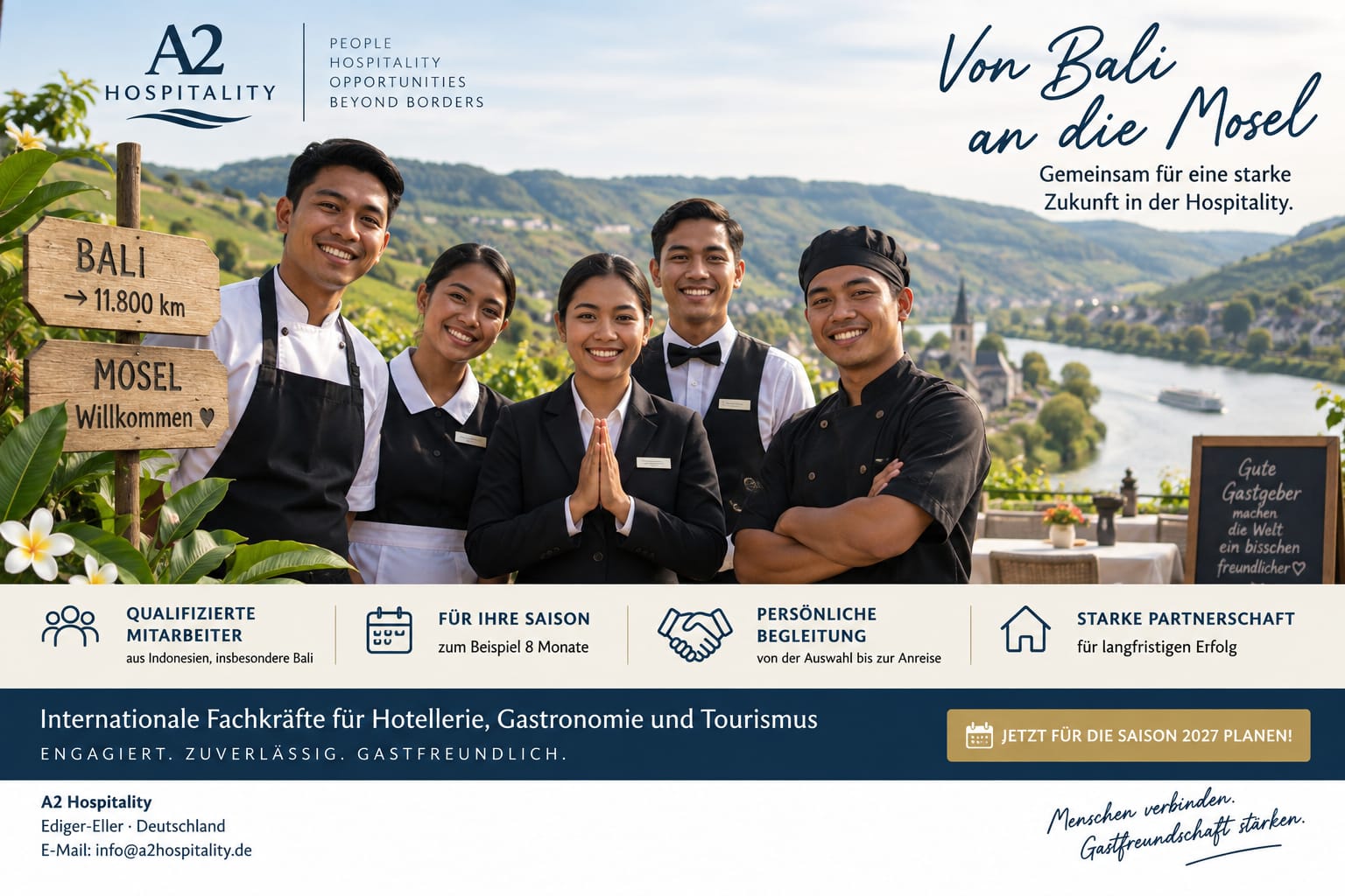A2 Hospitality – internationale Fachkräfte für Hotellerie, Gastronomie und Tourismus, von Bali an die Mosel